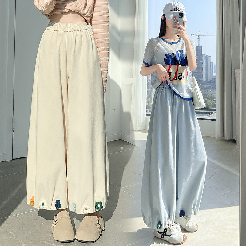 包邮洗水棉灯笼裤女2026春夏设计感钩花高腰九分休闲裤宽松哈伦裤
