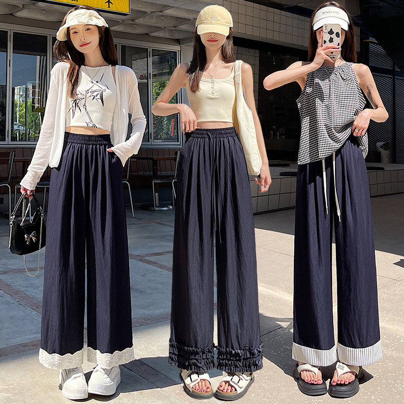 包邮花边拼接天丝牛仔裤女2026夏冰丝高腰显瘦九分裤百搭休闲裤子