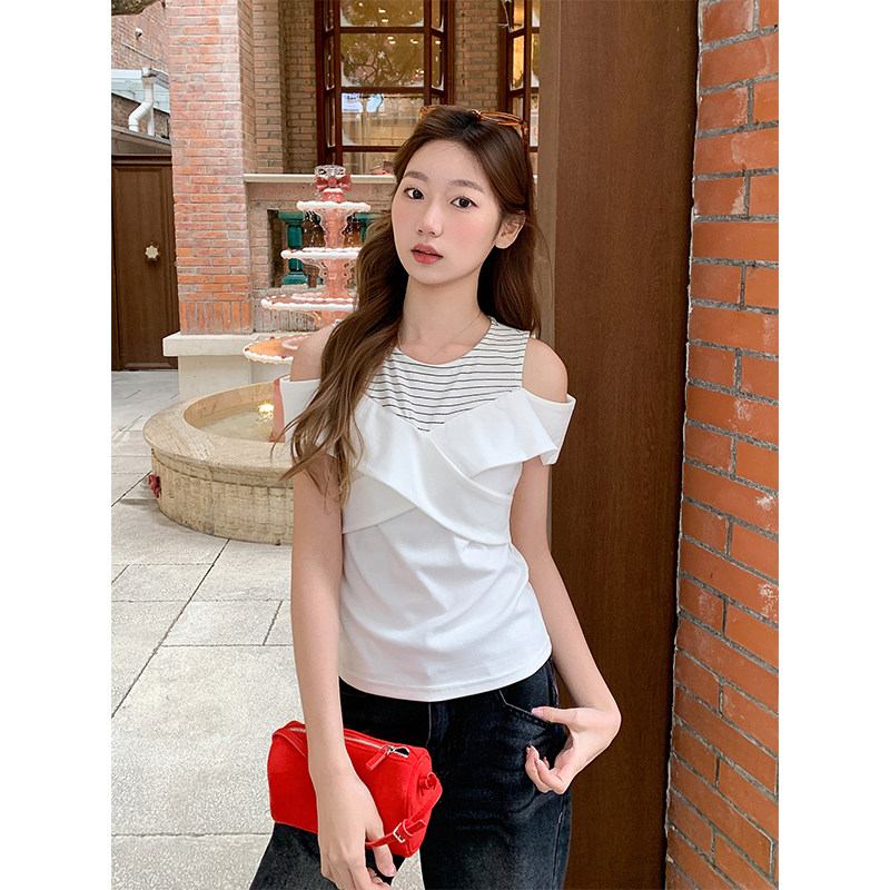 包邮包邮别致露肩短袖t恤衫女2026夏季新款荷叶边设计感遮肉显瘦