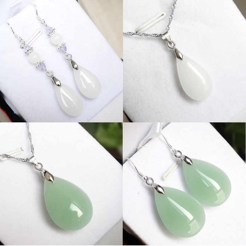 时尚新款百搭纯银水滴翡翠玉耳坠