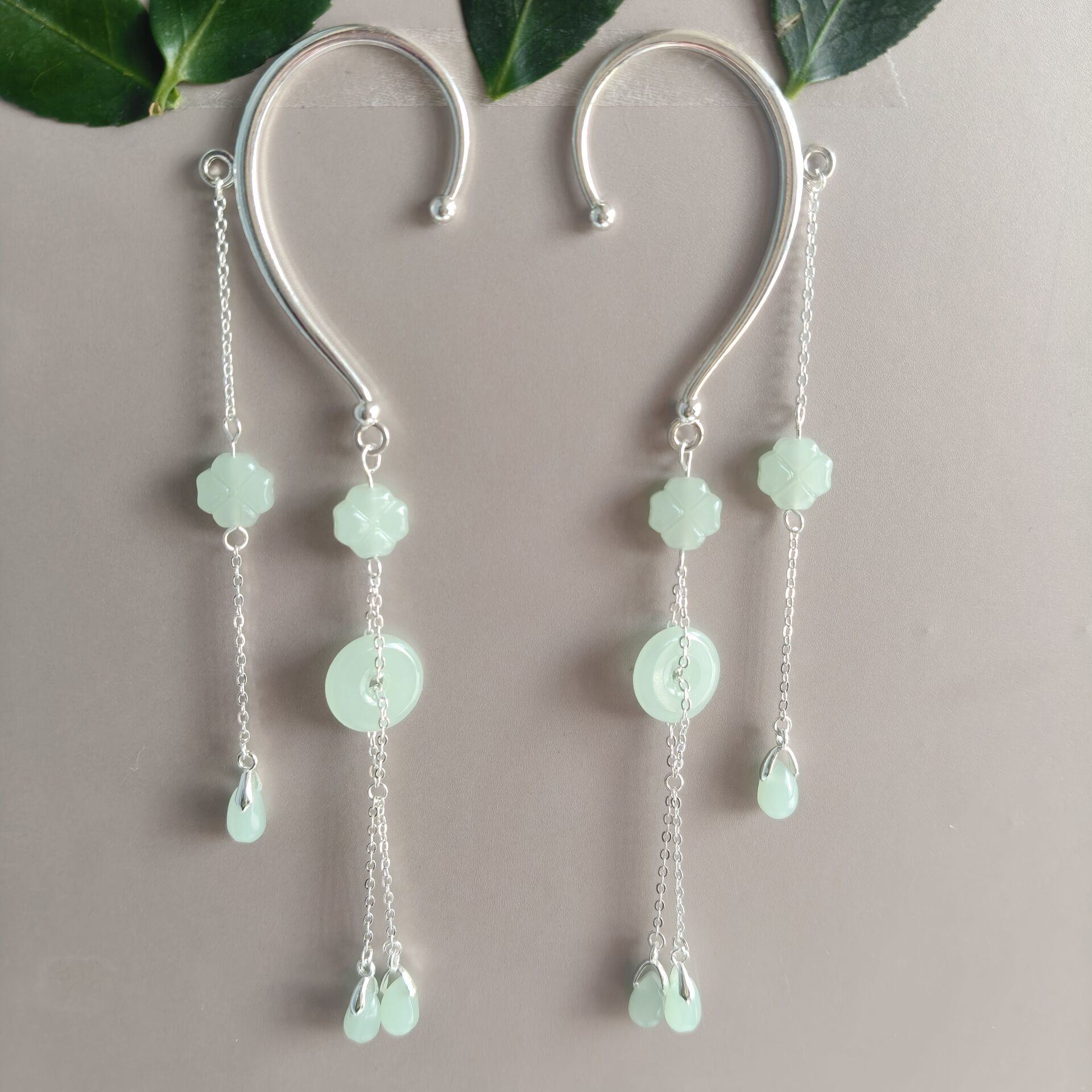 仙韵新款百搭无耳洞耳挂纯银平安扣小水滴耳坠挂耳朵耳饰耳环耳坠