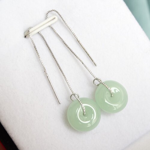 新款招财纯银玉耳线翡翠耳环