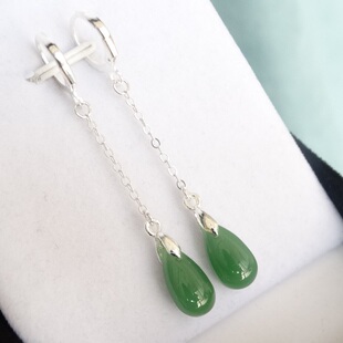 新品 冲量价马上涨价高贵显气质纯银碧玉水滴耳圈显脸瘦玉耳坠耳饰