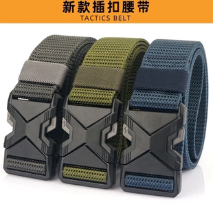 带 户外弹力松紧裤 男士 皮带战术插扣尼龙帆布腰带合金自动休闲工装