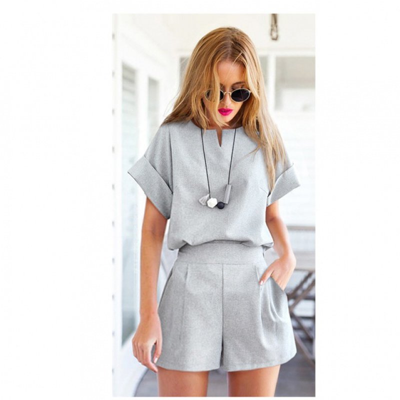 夏装新款欧美风大码女装胖MM短袖上衣短裤两件套套装