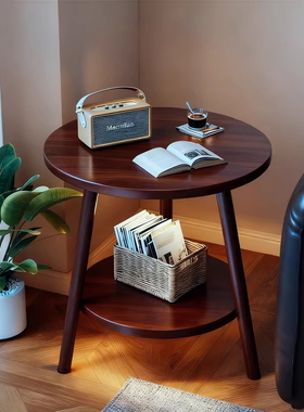 小桌子沙发边几侧边茶几小圆桌客厅置物架中古风可移动实木床头桌