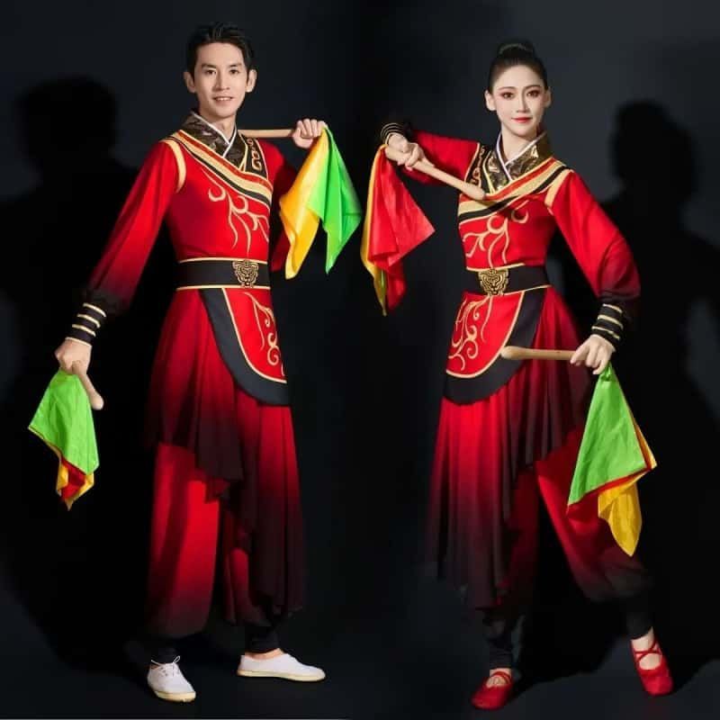 中国风打鼓舞龙演出服装女男成人2026新款开场敲鼓腰鼓鼓舞锣鼓红