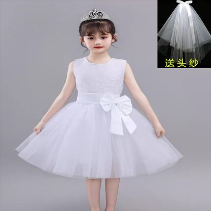 小学生儿童合唱演出服公主蓬蓬裙白色纱裙女童跳舞服幼儿园表演服