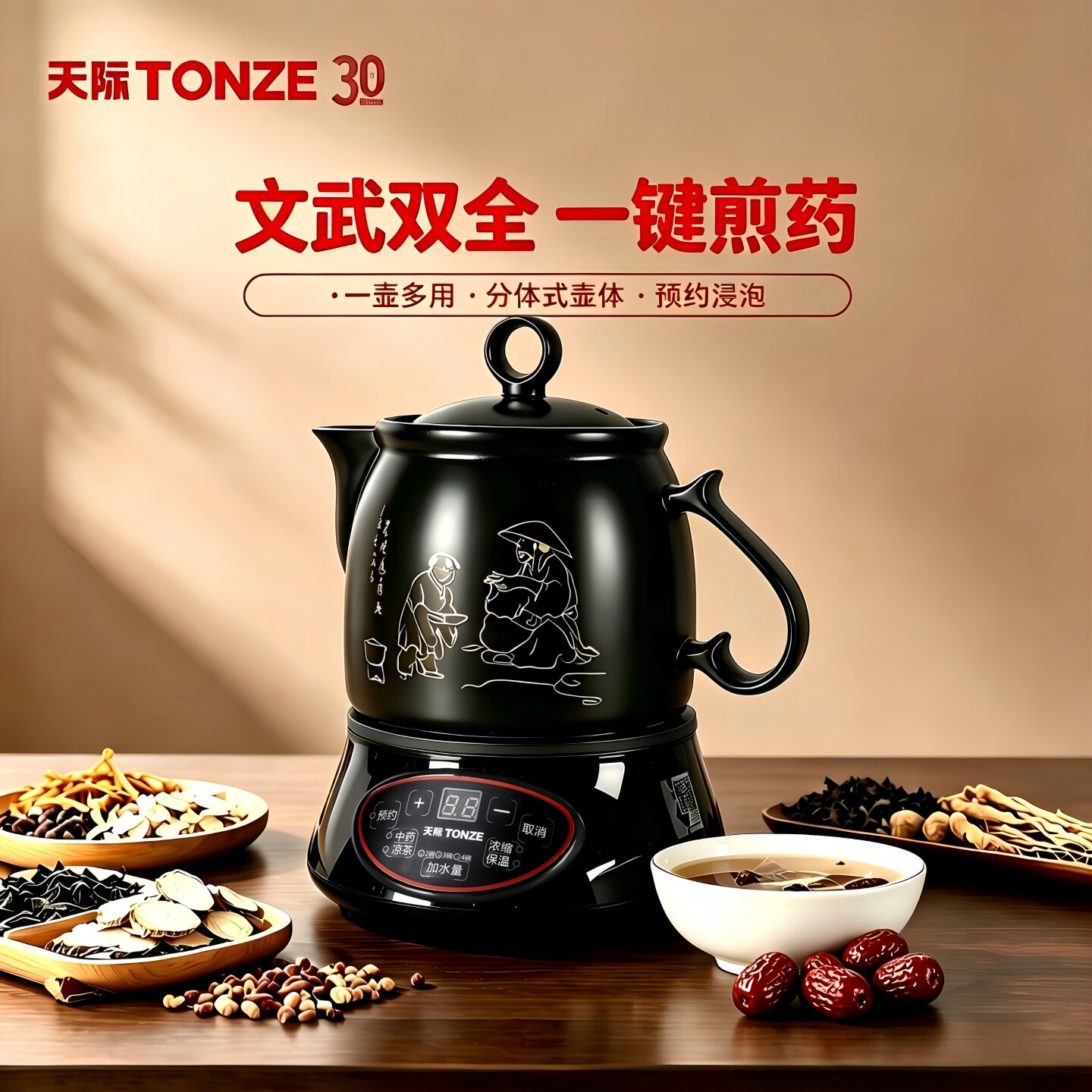 天际养生壶家用中药电煎壶多功能煎药壶全自动中药煲分体陶瓷药罐