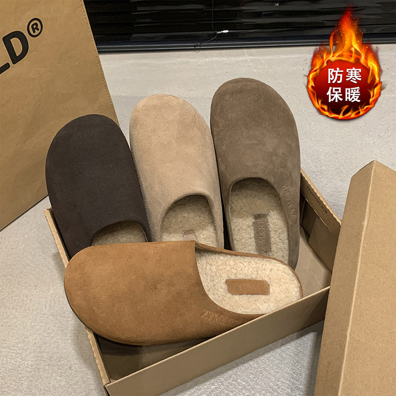 真皮羊羔毛包头半拖鞋女外穿高级感毛毛鞋2025秋季新款懒人勃肯鞋,流行男鞋,包头拖,淘宝优惠券,粉丝福利购,淘宝优惠卷