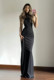 欧美性感闪钻亮丝高领无袖 连衣裙修身 加长拖地长裙包臀patry礼服