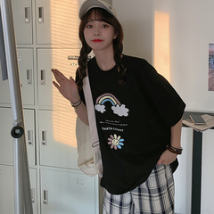 Summer new T-shirt Harajuku loose large rainbow letter print short sleeve student top