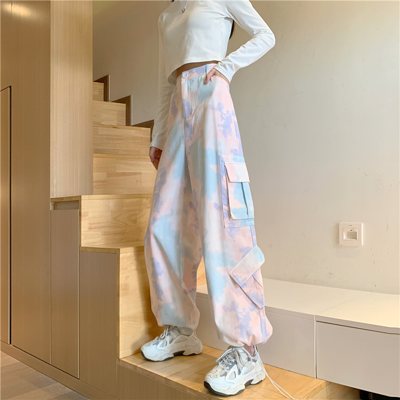 Women's long trousers with tie dye tie dye tie dyed casual pants for women in spring and summer 2021