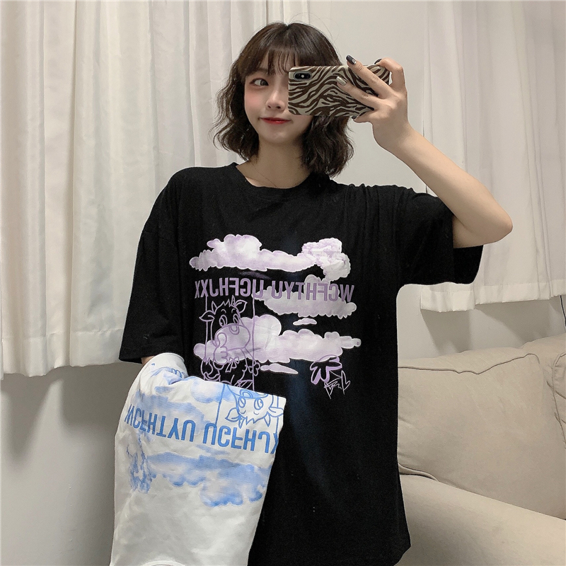 Summer new T-shirt Harajuku loose large cartoon print short sleeve fashionable versatile student top