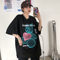 Real T-shirt women's summer new Korean loose size bear print short sleeve top women's fashion
