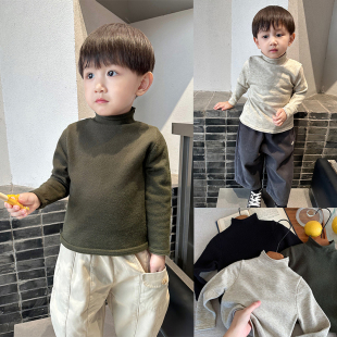 宝宝针织上衣韩版秋冬半高领线衣纯色韩系男童毛衣打底衫冬款衣服