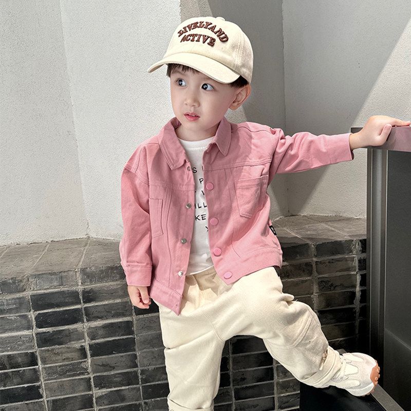 2024春秋新款儿童翻领牛仔开衫蜜桃粉色夹克男童时髦休闲上衣外套,童装/婴儿装/亲子装,普通外套,淘宝优惠券,粉丝福利购,淘宝优惠卷