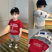 日系夏季 潮短袖 T恤纯棉韩版 男童儿童女童短袖 休闲T恤夏款 刺绣衣服