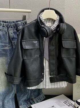 男童皮衣外套春季2026新款中大童机车服帅气儿童PU皮夹克上衣潮