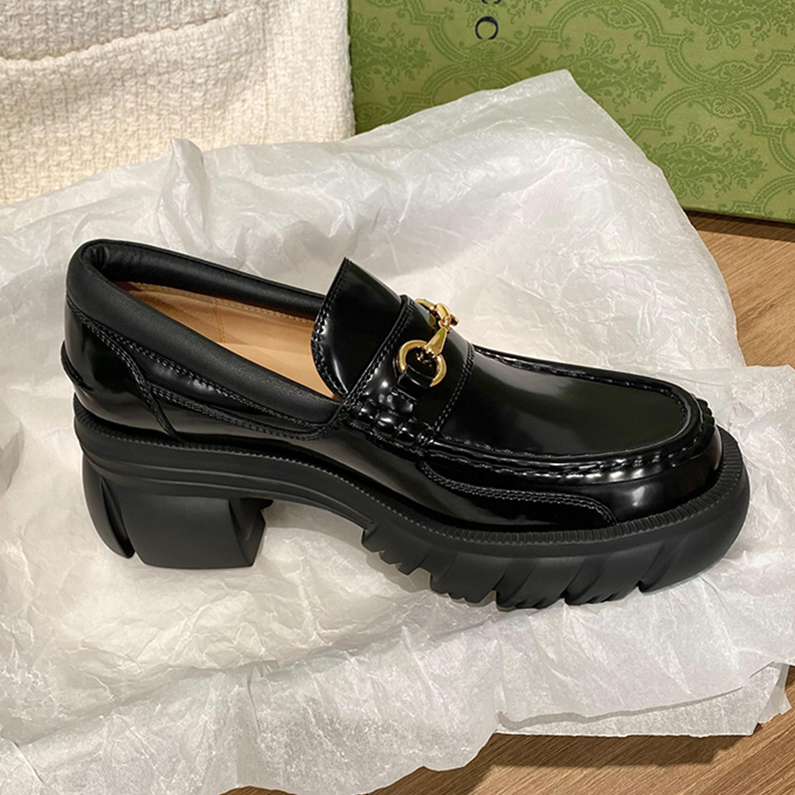 厚底乐福鞋女2022年春季新款松糕鞋粗跟真皮好看英伦风增高小皮鞋