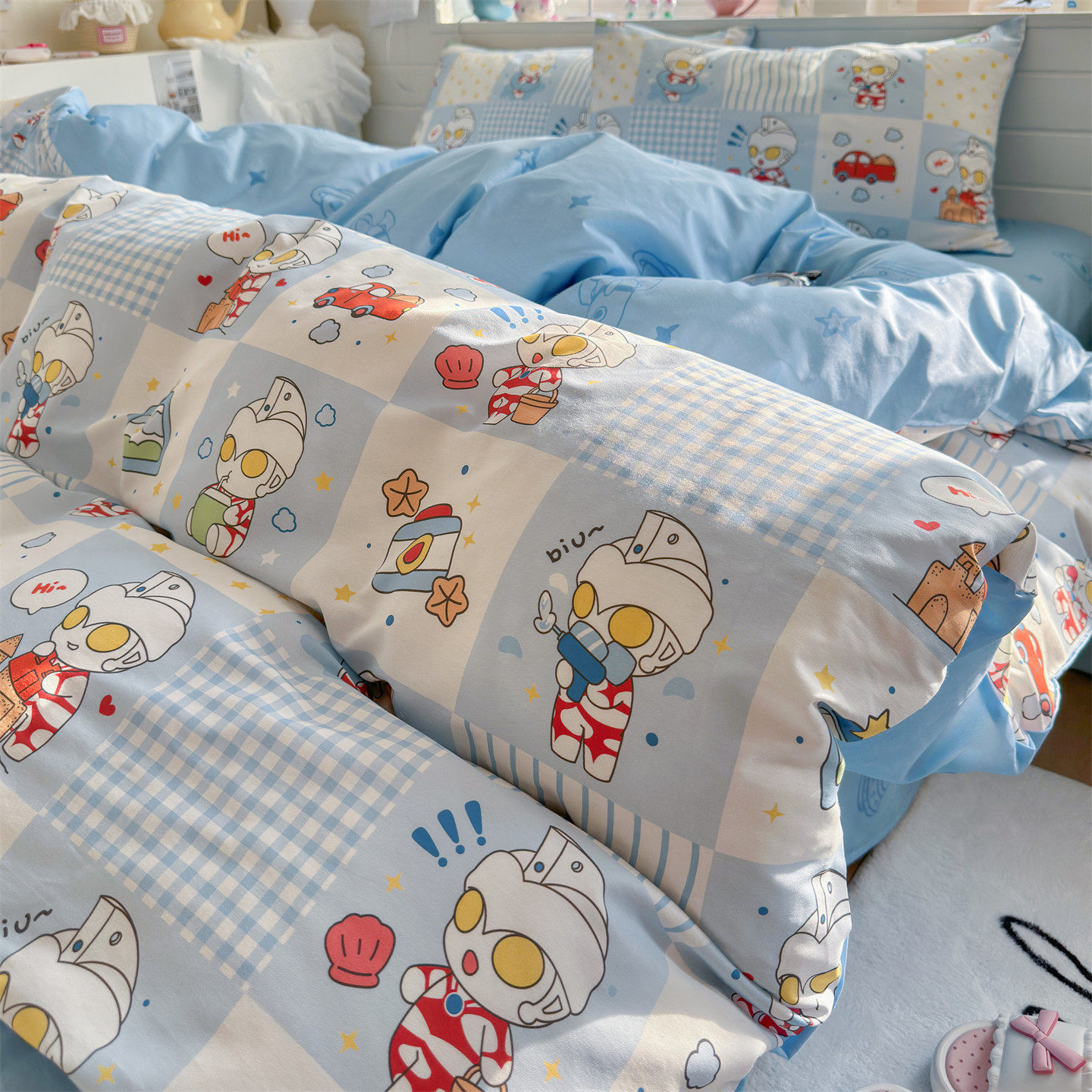 艾斯奥特曼の日式卡通少女心纯棉四件套亲肤全棉被套1.5m1.8米床