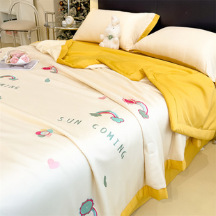 凉意丝丝のA类莱赛尔兰精天丝刺绣夏被四件套可机洗冰丝空调被子