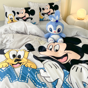 米奇米妮 冰丝1.5m1.8米床品 迪士尼授权卡通水洗真丝四件套夏季