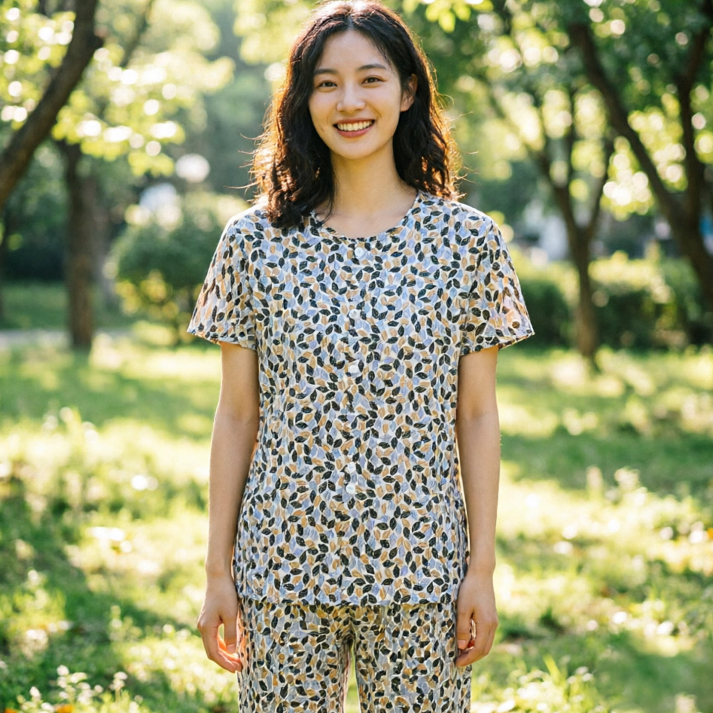 中老年短袖套装妈妈夏季薄款家居睡衣女T恤衫棉绸开衫奶奶两件套