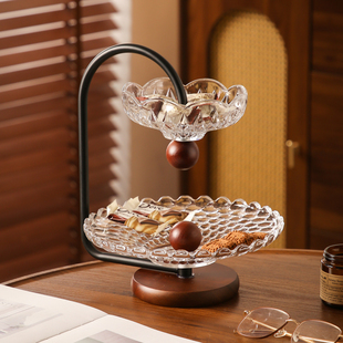 双层多层玻璃水果盘客厅茶几装饰零食收纳盘过年用干果盘中古摆件