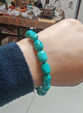 优化绿松石湖北非原矿手链高瓷网花铁线单圈圆珠手串配珠男女首饰