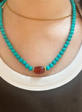 花道语阁藏式民族风优化绿松石红玛瑙项链国风禅意