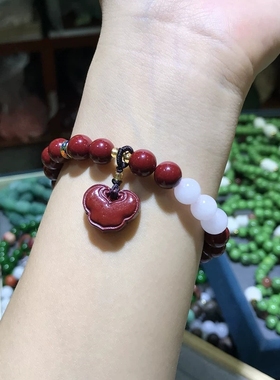 花道语阁朱砂紫金砂手串白玉本命年手链佛珠民族风原创饰品如意锁