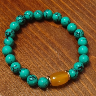 藏式 民族风优化绿松石佛珠手串单圈手链天然黄玛瑙手持念珠