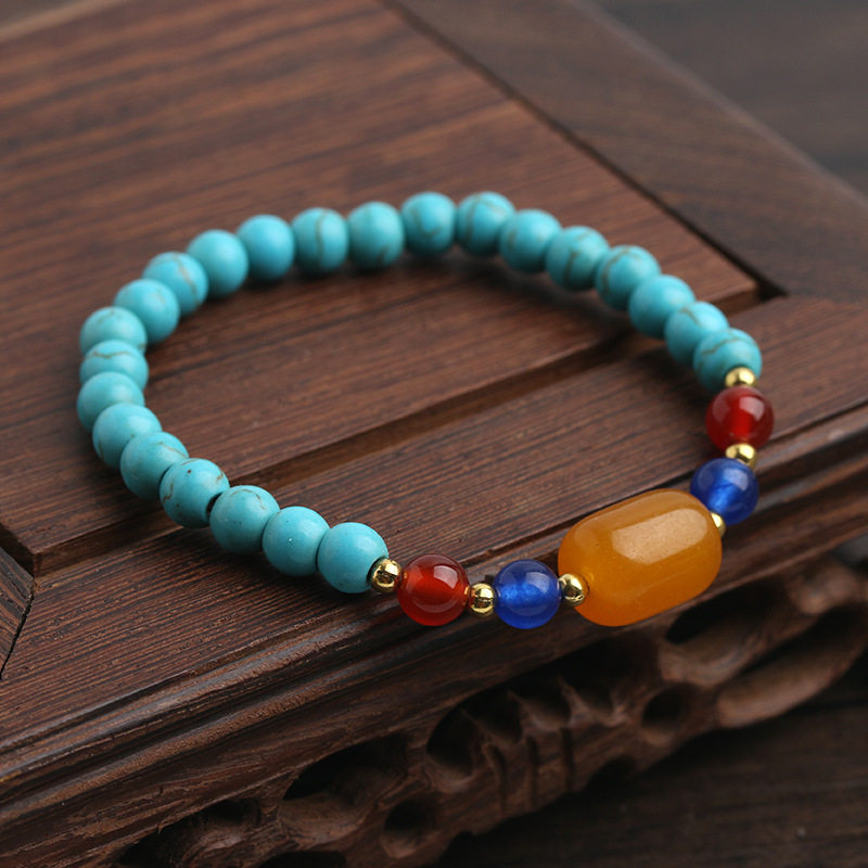 民族风绿松石手链单圈绿松石手串女款时尚饰品简约情侣复古礼物