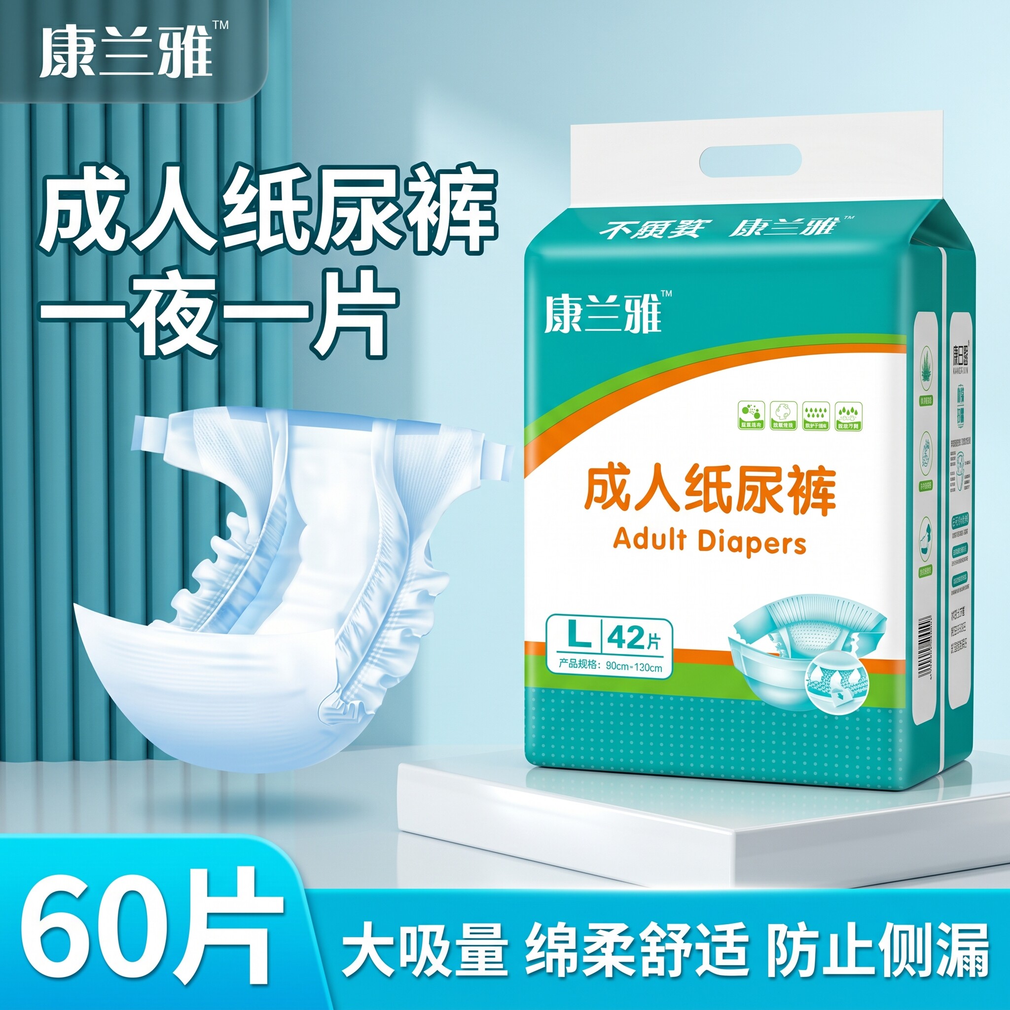 成人纸尿裤老人专用加厚大吸量透气干爽防侧漏通用一次性尿不湿