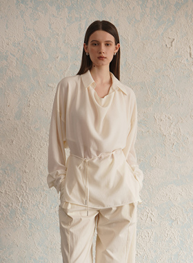 2LINKS｜极简纯色 荡领设计 醋酸长袖 落肩显瘦 气质慵懒衬衫