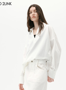 2LINKS｜松弛舒适天丝棉白色翻领V领衬衫 极简宽松版型通勤百搭
