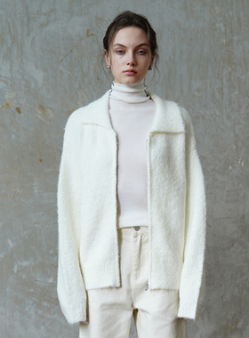 2LINKS｜马海毛 软糯米白色 金属拉链 平领 百搭开衫 毛衣外套