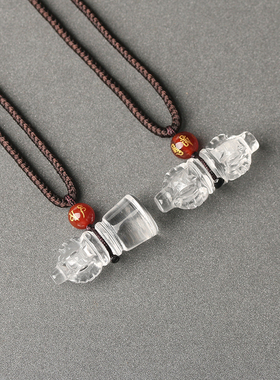 天然水晶吊坠水晶铃铛白水晶雕刻吊白水晶挂件手工雕刻饰品男女