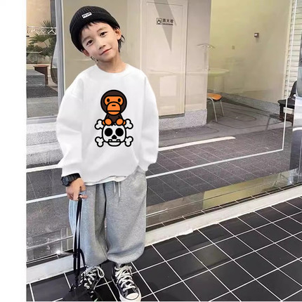 日本童装潮牌男女儿童卫衣2024秋装新款男童上衣毛圈加绒男孩纯棉