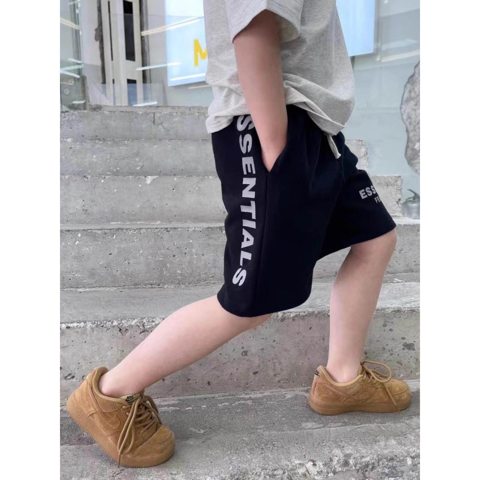 欧美ESS男童裤子儿童短裤五分裤中裤FOG宽松大码男孩大童夏季薄款