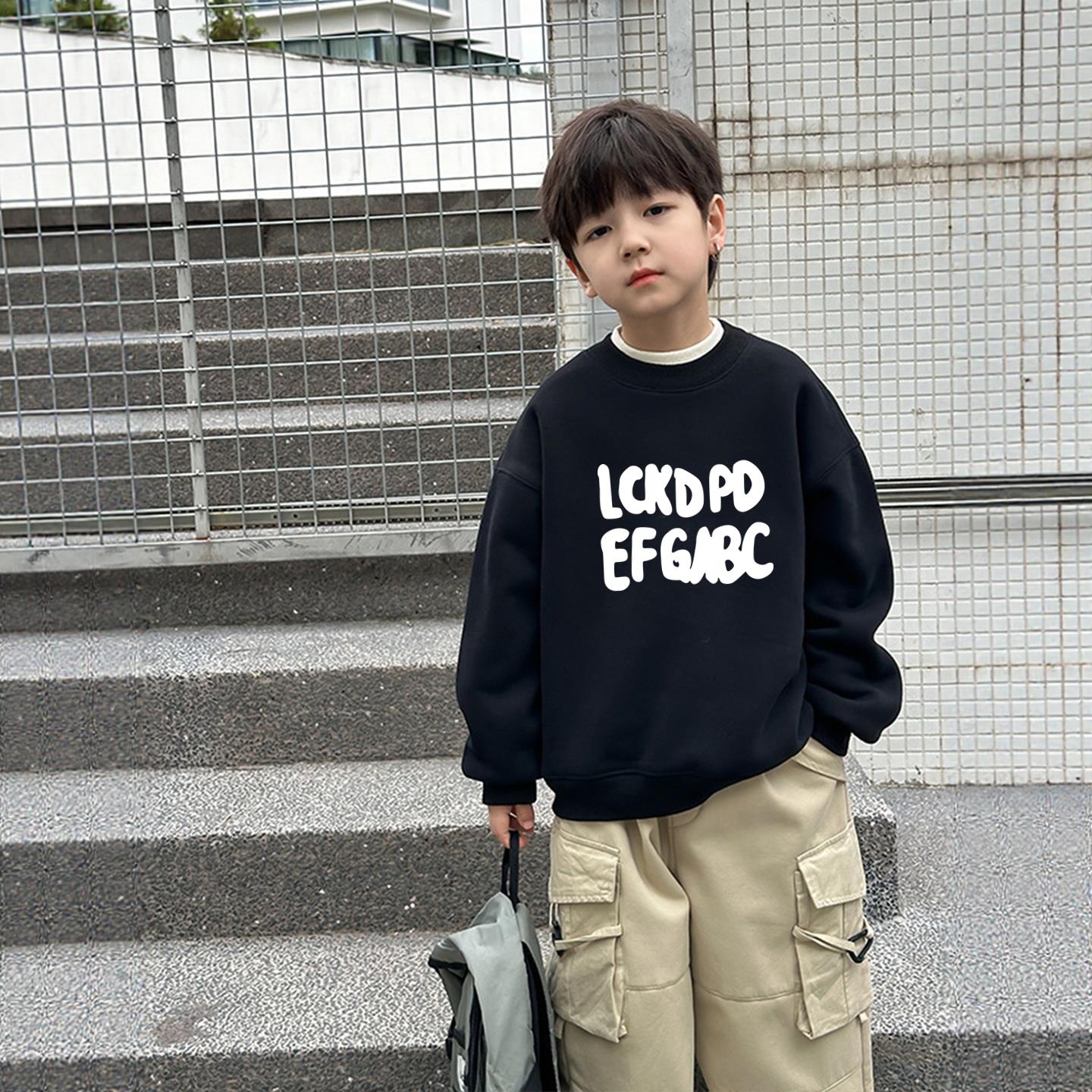 2025潮牌男童卫衣休闲宽松儿童上衣套头衫加绒毛圈秋冬装外贸童装