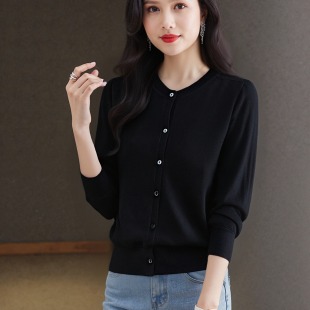 披肩圆领外套薄款 女纯色长袖 外搭毛衣 羊毛无缝针织开衫 春秋新款