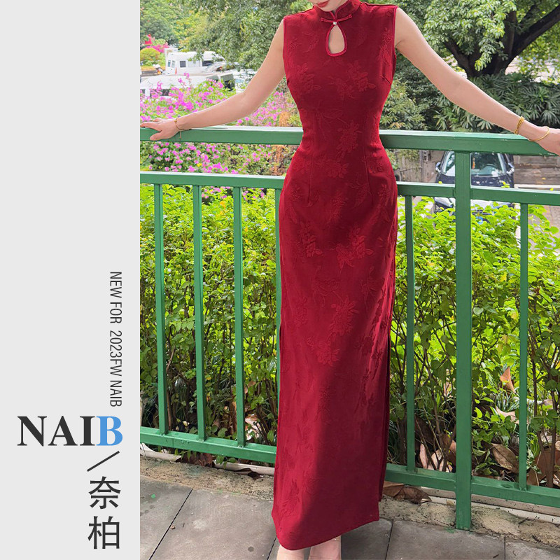 画报夫人复古红色旗袍秋冬装新中式改良版掐腰妈妈婚宴礼服喜婆婆