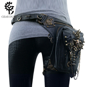 齿轮公爵 休闲腰包女机车包 时尚 新款 朋克摇滚骷髅多功能斜挎包男