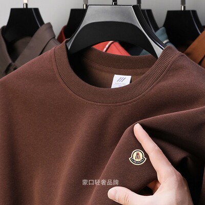 正品蒙口柒男士T恤秋冬新款长袖圆领休闲纯棉t恤卫衣宽松国际大牌