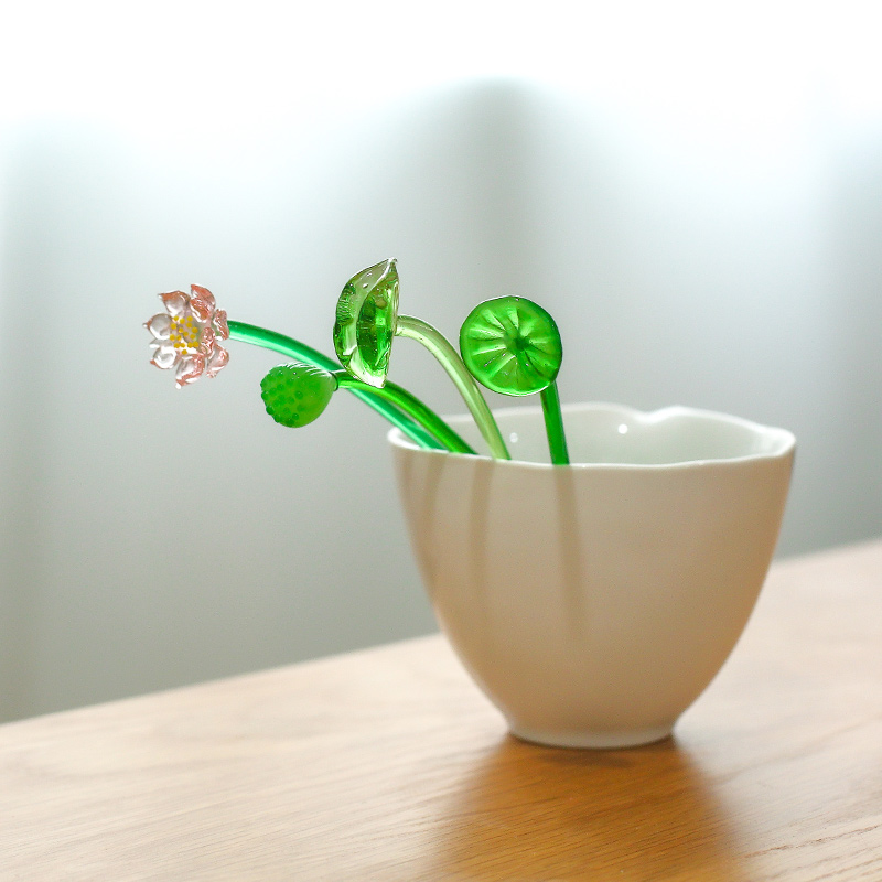 日式餐具纯色花朵学生高硼硅荷花