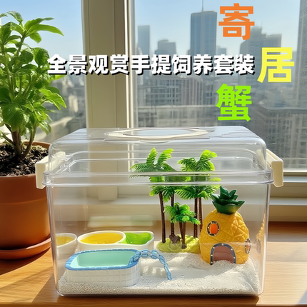 寄居蟹饲养盒高透手提寄居蟹套装大别墅螃蟹饲养箱乌龟饲养桌面缸