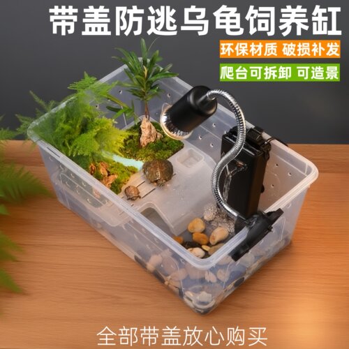 小乌龟饲养箱两栖盒带盖龟缸