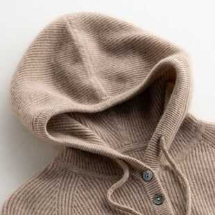 儿童羊绒衫加厚纯山羊绒帽衫男女童秋冬宽松休闲带帽毛衣针织套衫